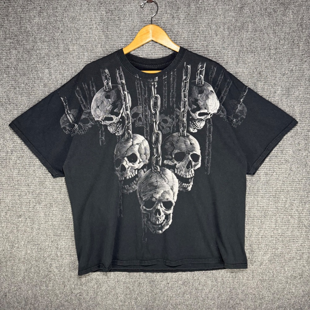Liquid Blue Skulls on Chains Graphic T-Shirt Black Mens XXL Gothic